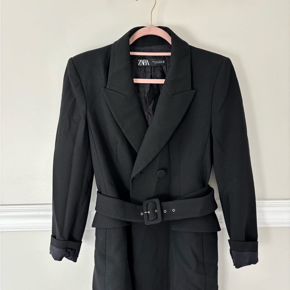 Zara Elegant Black Belted Blazer Dress